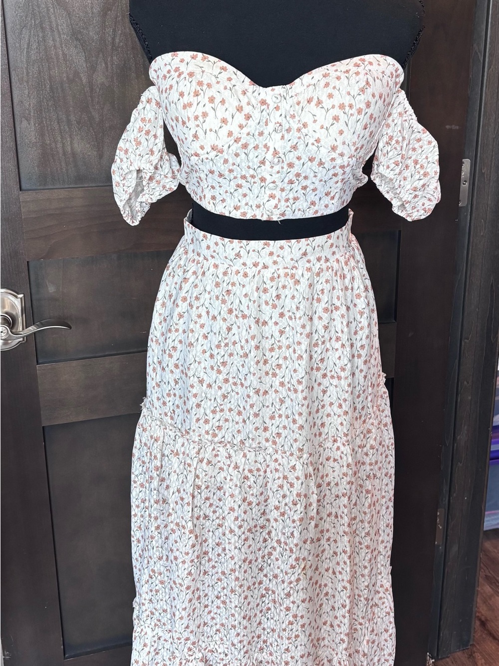 Floral Maxi Skirt and Top Set in Cream and Peach